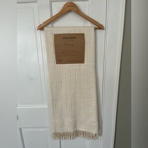 NWT Vialman Made In Spain Recycled Cotton Neutral Fringe Throw Blanket 51 x 67”